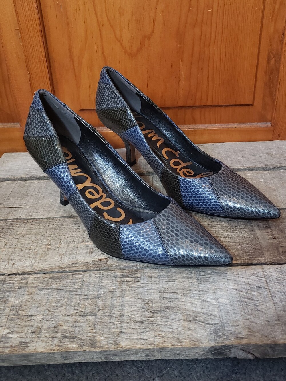SAM EDELMAN Julianne Slip-On Pumps Navy Snake 8